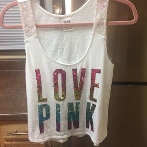 White PINK sequin crop top
